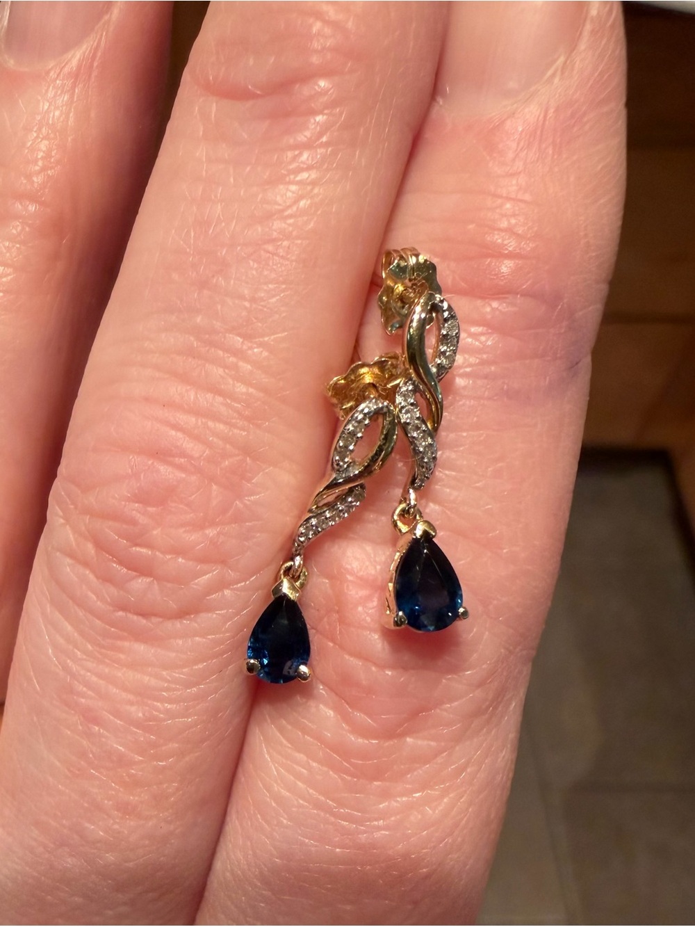 Sapphire & Diamond Pear Drop Earrings in Solid 10K Yellow Gold